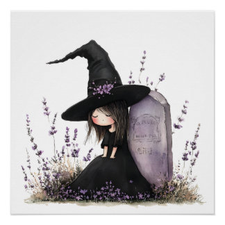 Süßer Gothic-Hexen-Friedhof-Halloween-Poster Poster