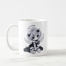 Süßer gothischer Engel Fee Chibi Schwarz & Weiß An Kaffeetasse