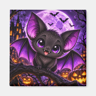 Süßer gothischer lila Fledermaus Halloween Mond Magnet