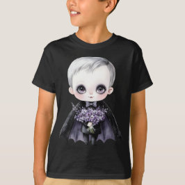 Süßer gothischer Vampir-Junge lila Blumen Hallowee T-Shirt