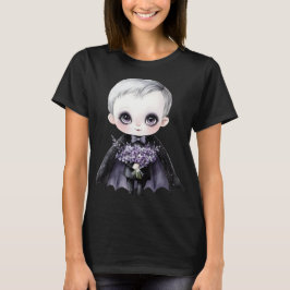 Süßer gothischer Vampir-Junge lila Blumen Hallowee T-Shirt