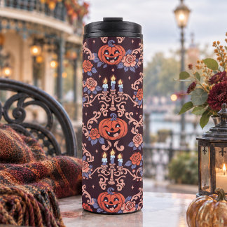 Süßer gotischer Halloween-Kürbis und unheimliche R Thermosbecher
