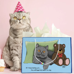 Süßer grauer Katz Teddy Bär Lustiger Blau Große Geschenktüte