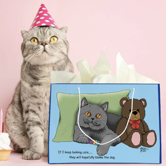 Süßer grauer Katz Teddy Bär Lustiger Blau Große Geschenktüte (Von Creator hochgeladen)