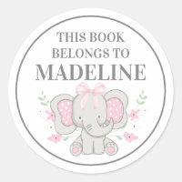 Süßer grauer rosa gepunkteter Elefant-Exlibris