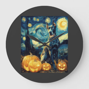 Süßer Great Dane Hund Halloween Jack O Lantern Kür Große Wanduhr