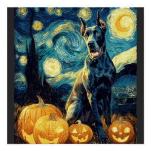 Süßer Great Dane Hund Halloween Jack O Lantern Kür Poster
