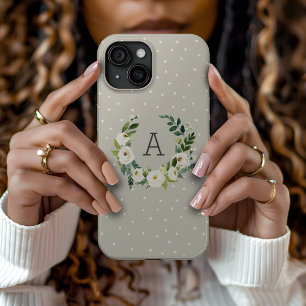 Süßer Grün-Kranz und Beige-Punkte-Monogramm Case-Mate iPhone Hülle