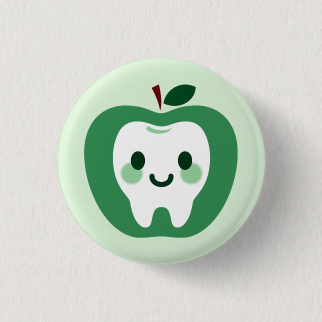 Süßer grüner Apfel-Zahn-Charakter Button (Vorderseite)