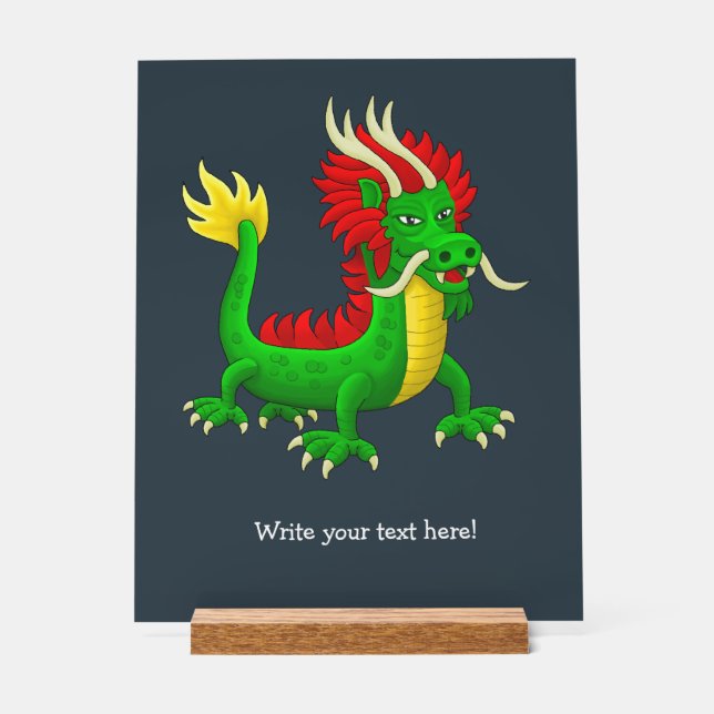 Süßer grüner chinesischer Drache Acrylschild (Vorderseite)