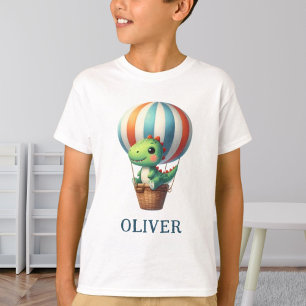 Süßer grüner Dino fliegt in einem Heißluftballon T-Shirt