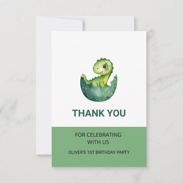 Süßer grüner Dinosaurier Aquarell Kindergeburtstag Dankeskarte (Vorderseite)