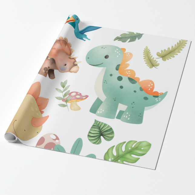 Süßer grüner Dinosaurier Geschenkpapier (Ungerollt)