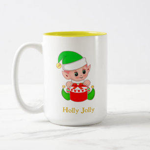 Süßer grüner Elf Weihnachtsgeschenk Zweifarbige Tasse