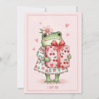 Süßer grüner Frosch im floralen Kleid Feiertagskarte