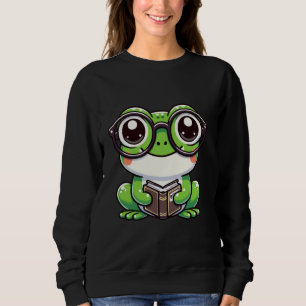 Süßer grüner Frosch liest Buch Amine Leser Männer Sweatshirt