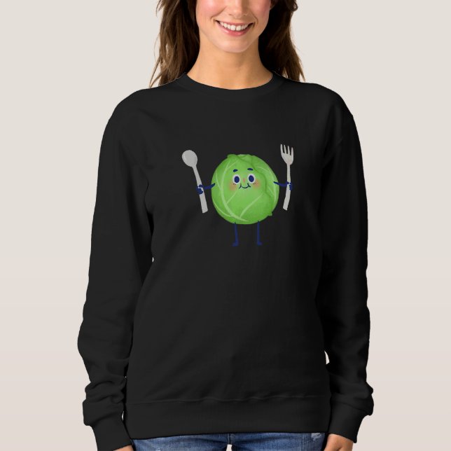 Süßer Grüner Kohl Gemüse hält Gabel und Löffel Sweatshirt (Vorderseite)