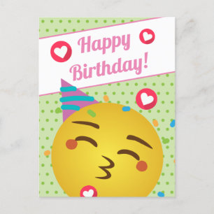Süßer grüner Punkt-Kuss-Emoji Happy Birthday Postkarte