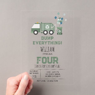 Süßer grüner Recycling-LKW-Jungen-Fahrzeuge-Geburt Acryleinladungen