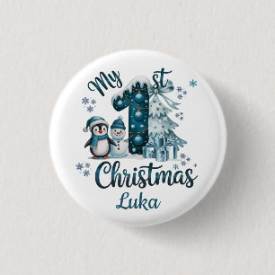 Süßer grüner Schneemann zum ersten Weihnachten Button