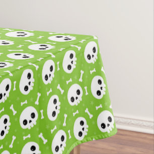 Süßer grüner Totenkopf- und Knochen-Halloween-Must Tischdecke