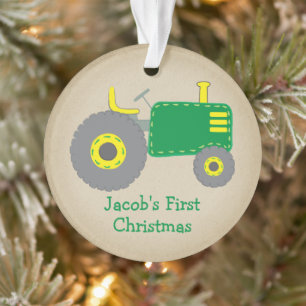 Süßer grüner Traktor Erstes Weihnachten Kraft Foto Ornament