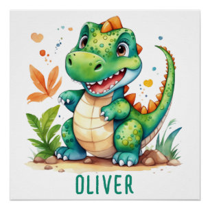 Süßer grüner Trex-Dinosaurier personalisiert Poster