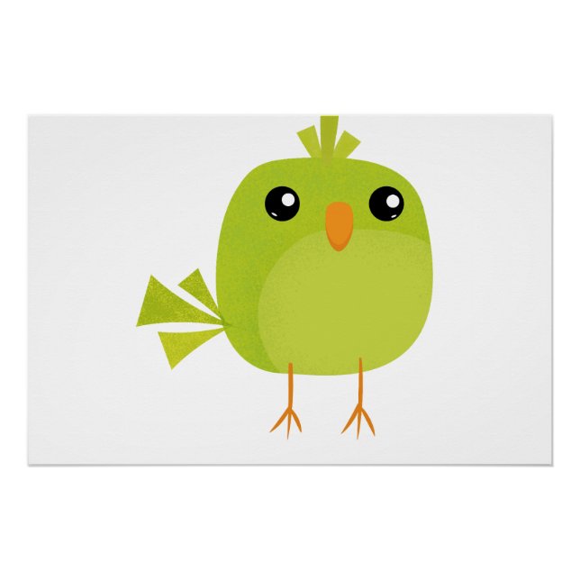 Süßer grüner Vogel-Cartoon Poster (Vorderseite)