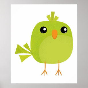 Süßer grüner Vogel-Cartoon Poster