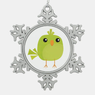 Süßer grüner Vogel-Cartoon Schneeflocken Zinn-Ornament