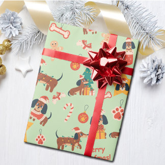Süßer grüner Weihnachts-Dachshund Frohe Woofmas Geschenkpapier