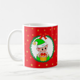 Süßer grüner Weihnachtself, Tannen-Kranz & Sterne Kaffeetasse