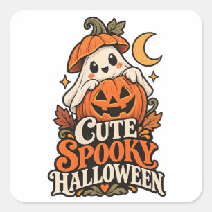 Süßer gruseliger Halloween-Geist-Kürbis-Vintage-Ty Quadratischer Aufkleber