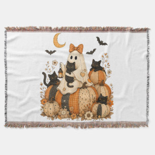 Süßer gruseliger Halloween-Geist mit schwarzen Kat Decke