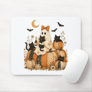 Süßer gruseliger Halloween-Geist mit schwarzen Kat Mousepad