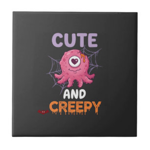 Süßer gruseliger rosa Monster Halloween Spinnennet Fliese