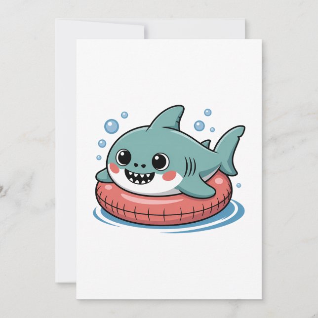Süßer Haibaby mit Schwimmflügel | Kinder Einladung (Vorderseite)