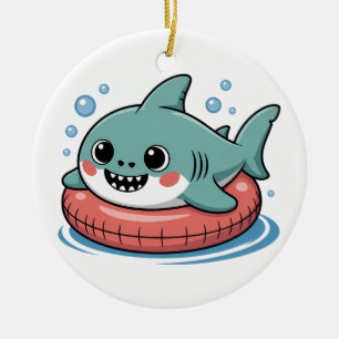 Süßer Haibaby mit Schwimmhilfe   Kinder Keramik Ornament