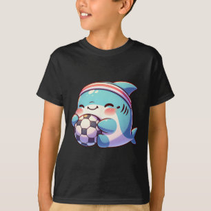 Süßer Haifisch-Fußballspieler Kawaii Footbyll Athl T-Shirt