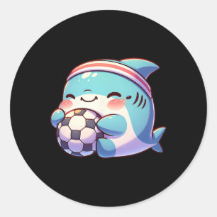 Süßer Haifußballspieler Kawaii Fußball Athlet Runder Aufkleber