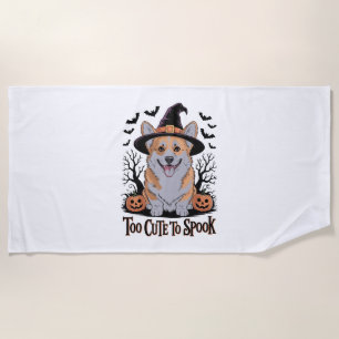 Süßer Halloween-Corgi mit Hexenhut Strandtuch