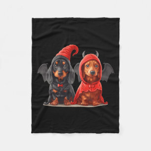 Süßer Halloween-Dachshund-Hunde-Teufelskostüm Schw Fleecedecke