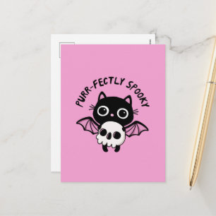 Süßer Halloween-Fledermaus-Kater - Purr-fekt gruse Feiertagspostkarte