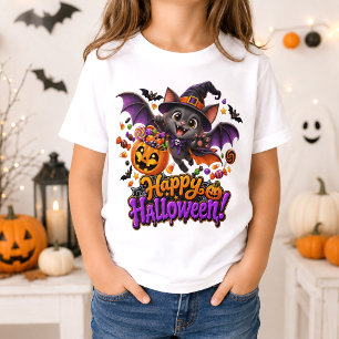 Süßer Halloween-Fledermaus-Kürbis-Süßigkeiten-Stre T-Shirt