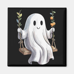 Süßer Halloween-Geist auf Schaukel Herbstblumen Magnet