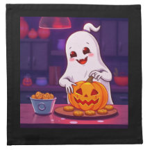 Süßer Halloween-Geist backt Kekse mit Kürbis