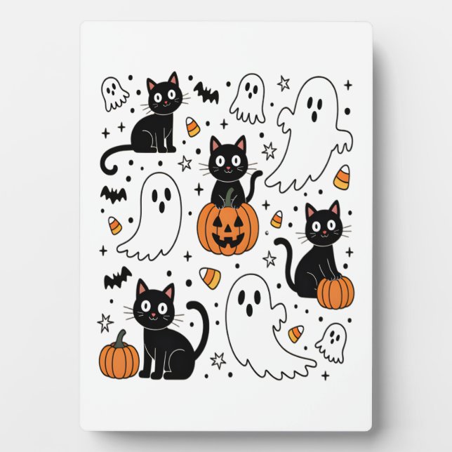 Süßer Halloween-Geist Boo Katze Fotoplatte (Vorderseite)