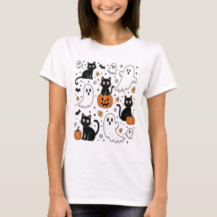 Süßer Halloween-Geist Boo Katze T-Shirt