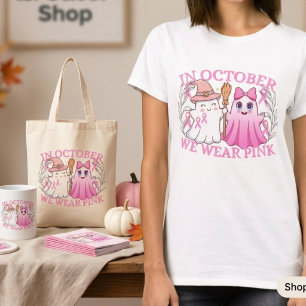 Süßer Halloween-Geist Brustkrebs-Bewusstsein T-Shirt