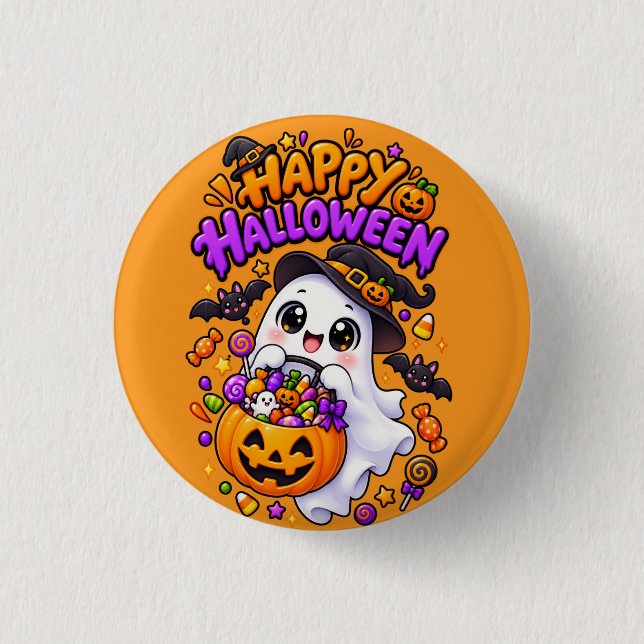 Süßer Halloween-Geist Candy-Kürbis Button (Vorderseite)